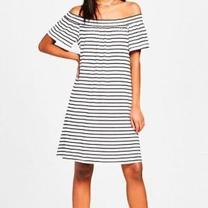Mossimo Off Shoulder Striped Shift Dress Sz M NWT